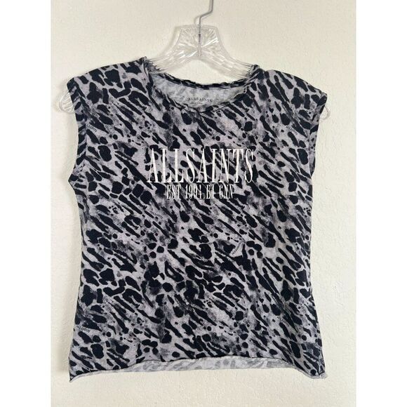 AllSaints Women Size XS Gray Black Leopard Print Cotton Ambient Kiana Tank Top - Picture 10 of 10